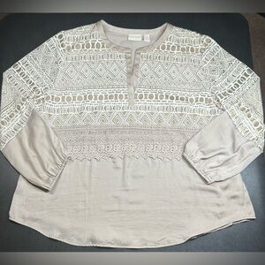 Chico’s Size 4 (XXL) Women’s Sheer Tan Crochet Lace Pullover Blouse